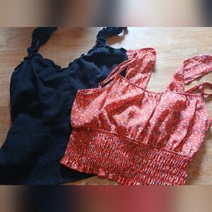 Set of two sleeveless crop tops, Sienna Sky Red Floral and E&M black, Smalls